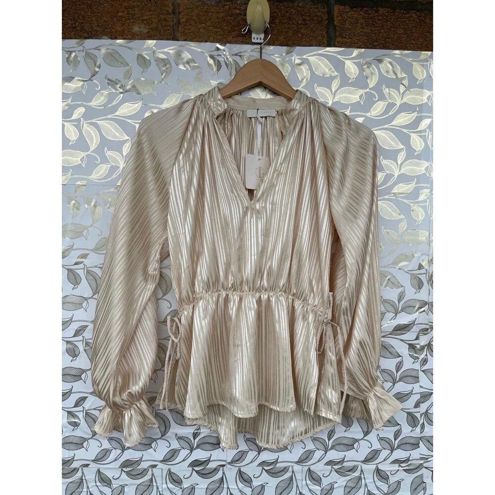 NWT Vita Grace Satin Peplum Top & Asymmetric Skirt Set S/M Champagne Luxury